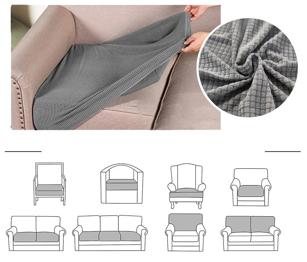 Waterproof Slipcover Sofa Cushion Cover Solid Color Elastic Dustrproof Sofa Cover Waffle Half Bag Sofa Fitted Sheet