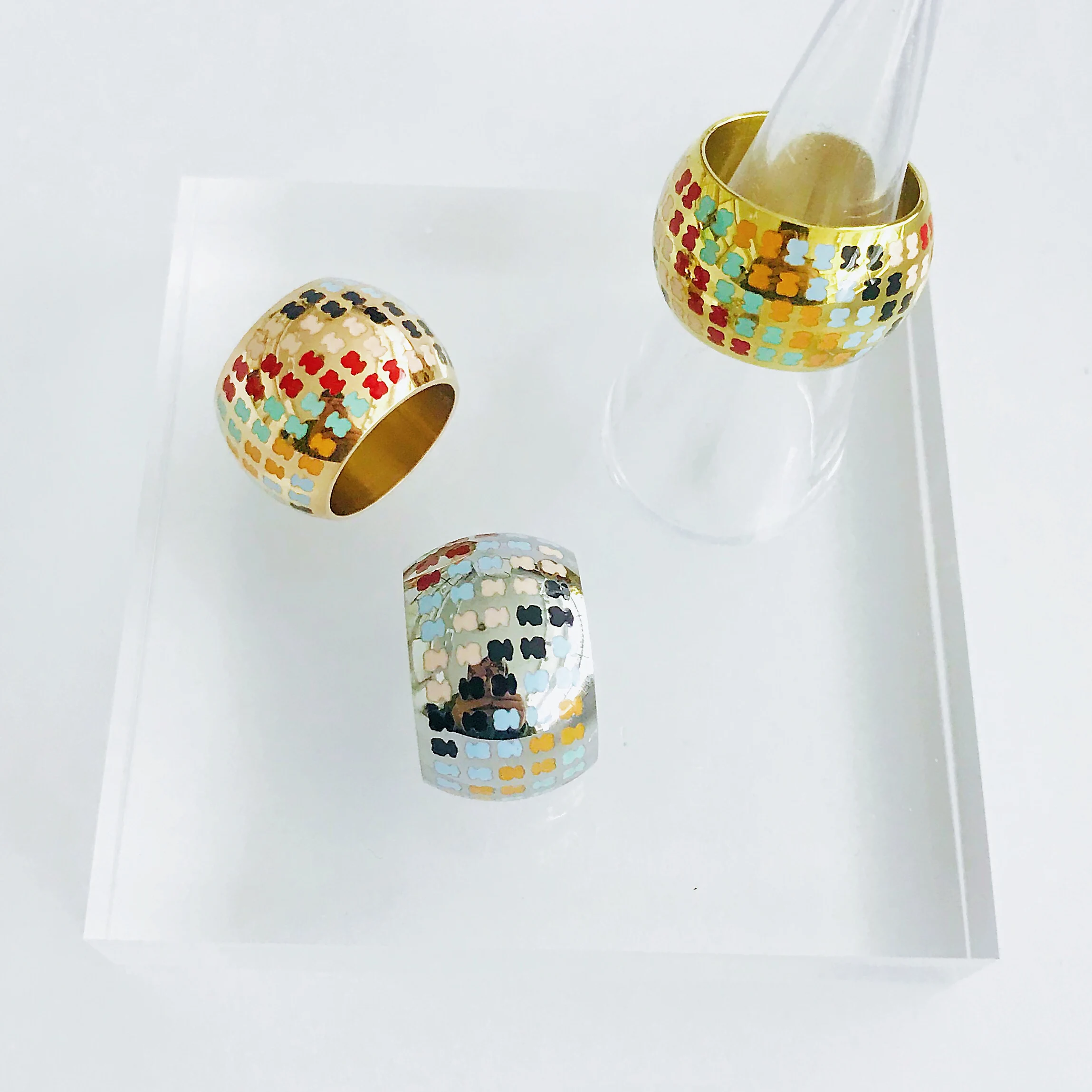 Fashion Gold Plated Jewelry Multi Color Enamel Thick Rings Stainless Steel Jewelry Ring For Man Women