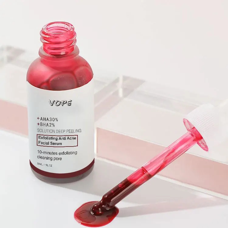 Private label skin care aha 30% bha 2% peeling solution whitening brightening hyaluronic acid face serum