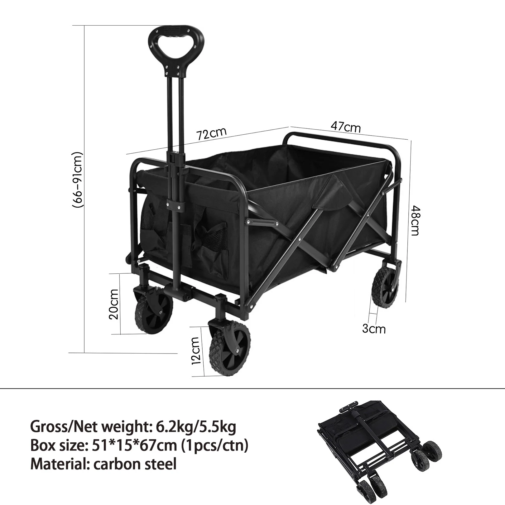Outdoor Garden Beach Trolley Fishing Folding Camping Cart Wagon Portable Shopping Tour Hand Luggage Trolleys