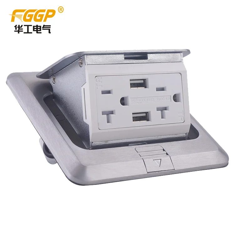 high quality  silver e--bay ama--zon  us floor receptacle with usb/waterproofpop up floor outlet  mounted socket box