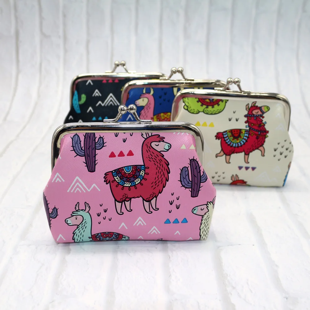 Custom Logo Alpaca Coin Pouch Women Wallet Lock Cosmetic Bag Clasp Clutch Coin Purse Buckle Snap Closure Lipstick Bag Hot