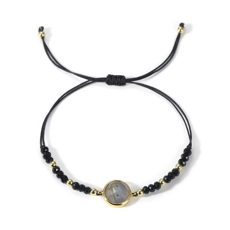 Handmade Knotted Gold Plated Brass Beads gemstone stone Charm Bracelet for Women