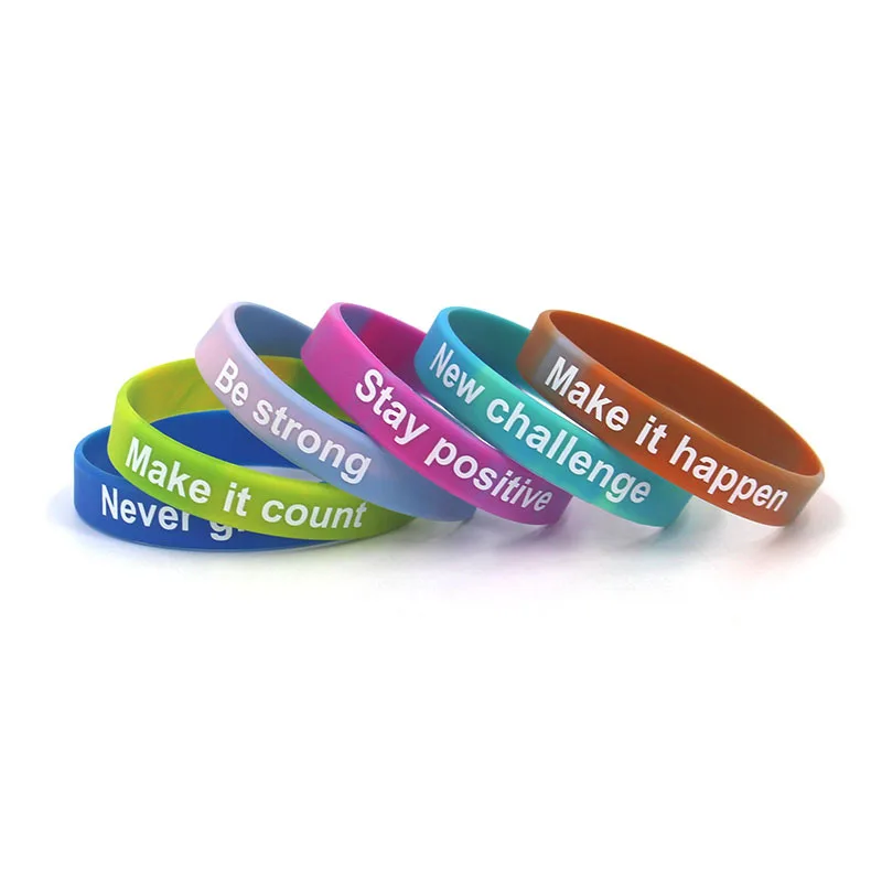 Custom mixed colours wrist band glowing bracelet silicone wristbands printing logo sports silicone bracelet men