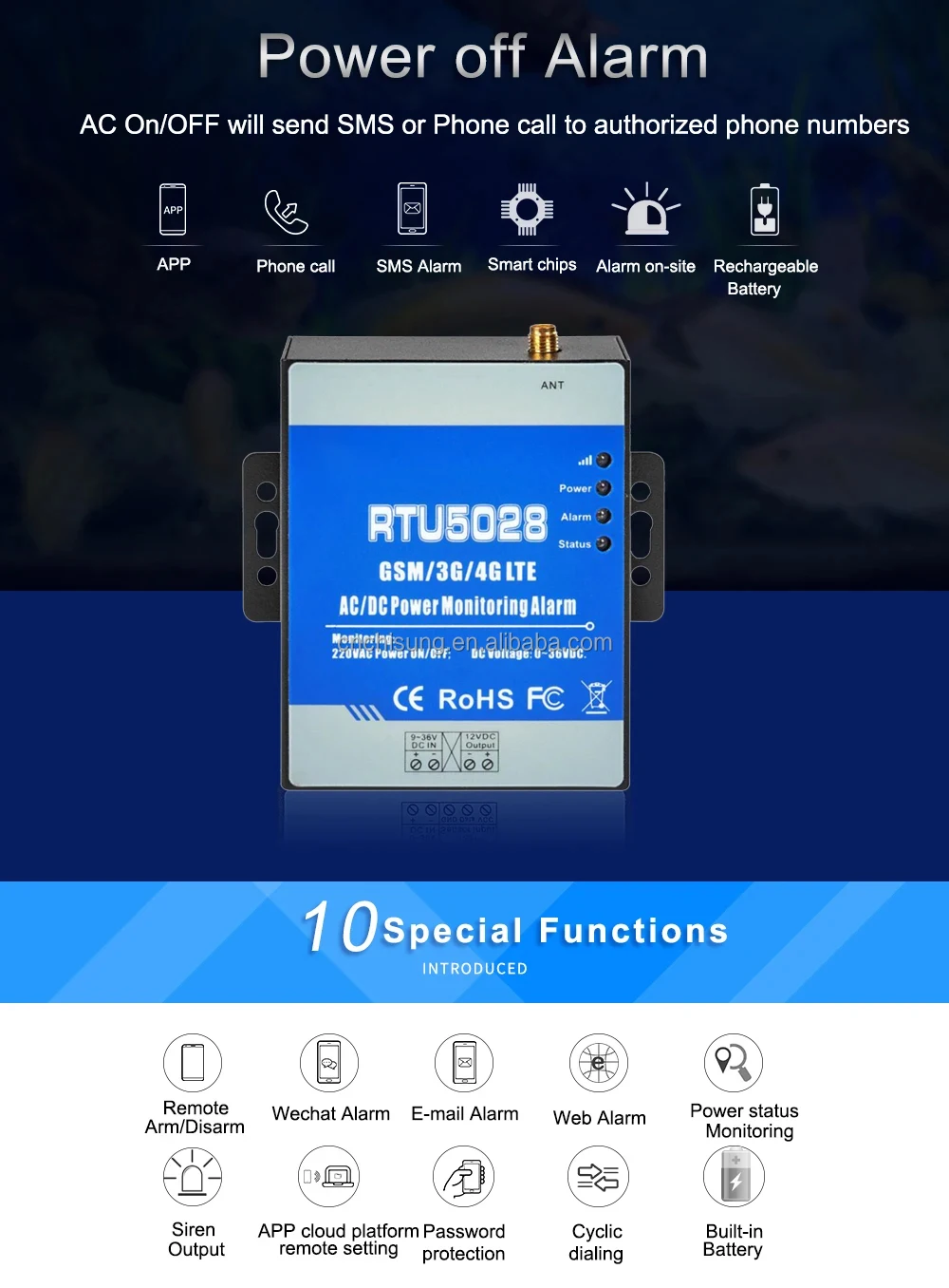 GSM/GPRS/3G/4G/Cloud Voltage&Power Status Alarm Controller Power Monitoring Alarm