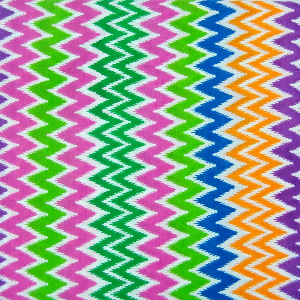 Premium Quality Zig Zag Block Printed Multi Color Fabric Indian Cotton Handmade Dress Making Fabric For Clothing Wholesale