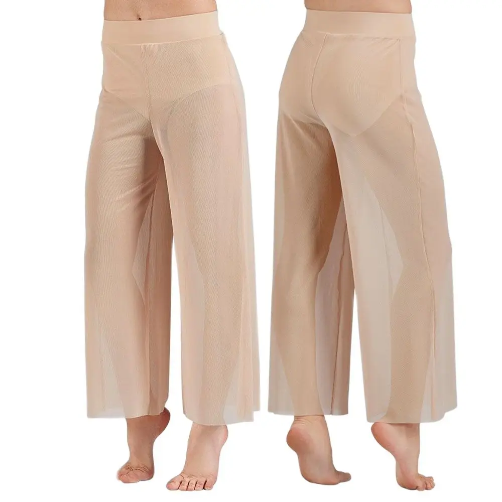 MiDee Lyrical Mesh Wide Leg Pants Modern Ballet Dance High Waist Contemporary Trousers Classical Dance Costumes