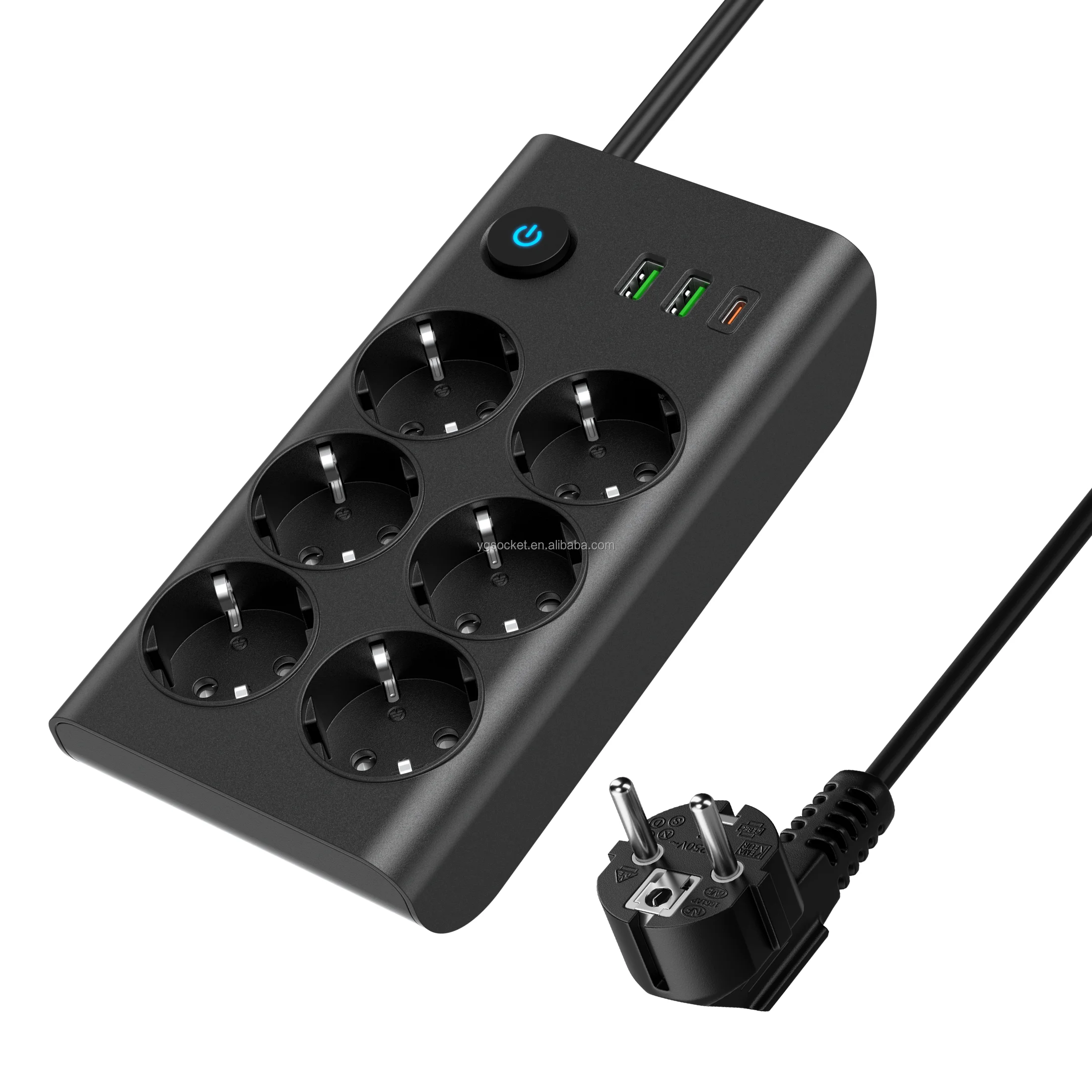 6 way outlets High Quality 1.8M Cable Length Extension Socket Type with 3USB 3.4A germany power strip