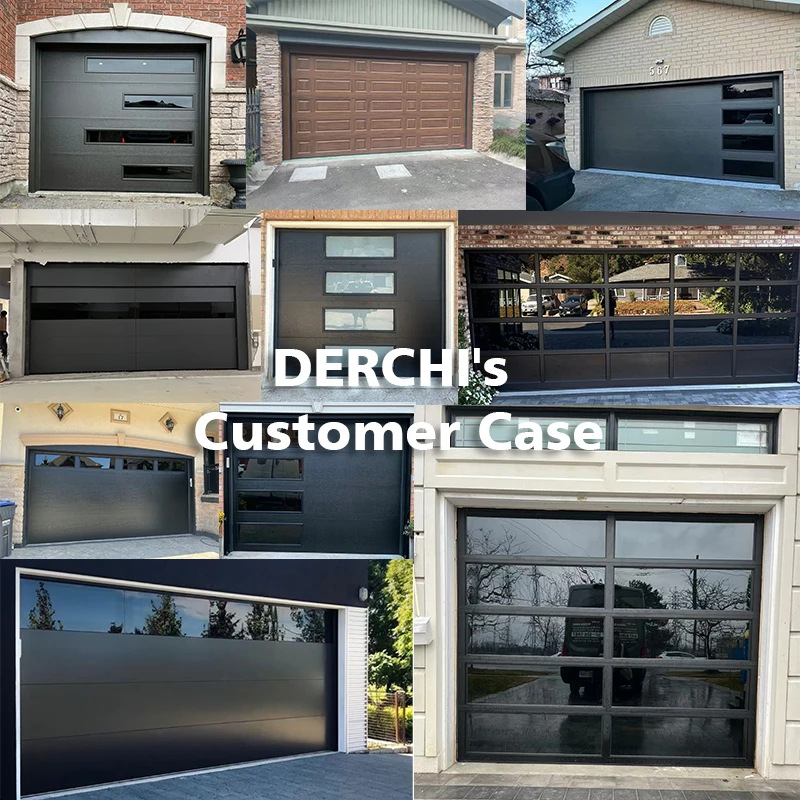 DERCHI Factory 16x8 Modern Auto Rolling Garage Door Black Glass Remote Control Sectional Security Aluminum Glass Garage Doors