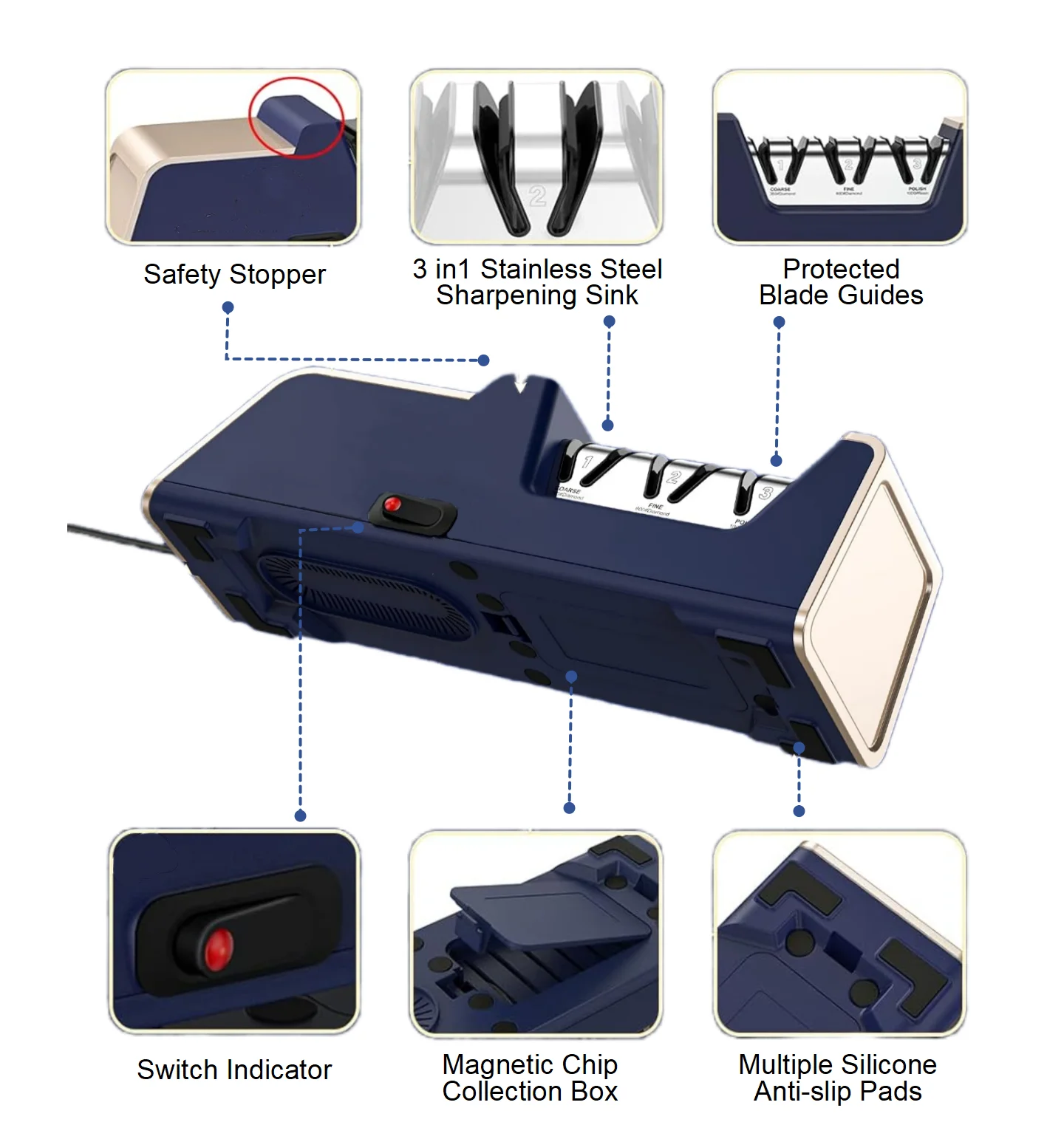 Kitchen Appliance Multi-Angle Sharpening Tool 3-Stage Electric Knife Sharpener for ceramic knives