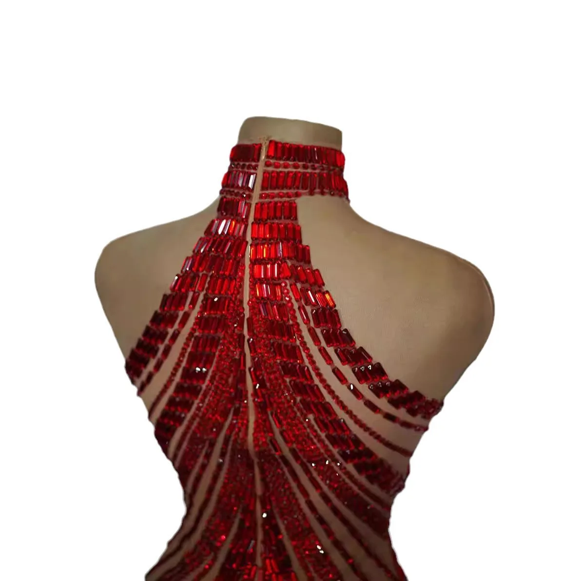Evening Sheath Dress for Nightclubs and Parties Prom Gown Crystal Sexy Sleeveless Women's Performance Wear Mini Banquet Red