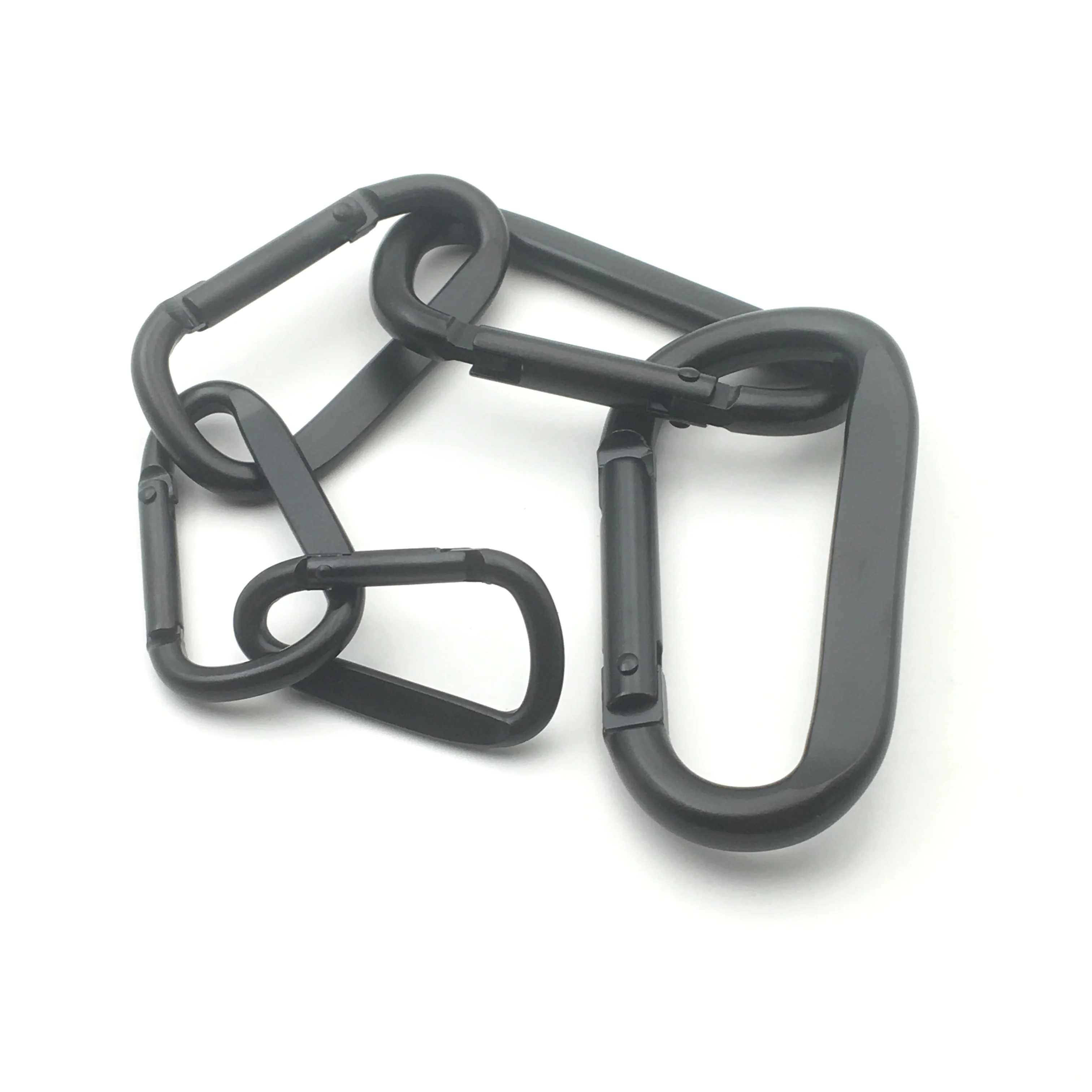 4cm to 8cm flat d shaped custom laser or sprinting logo  all matte black carabiner