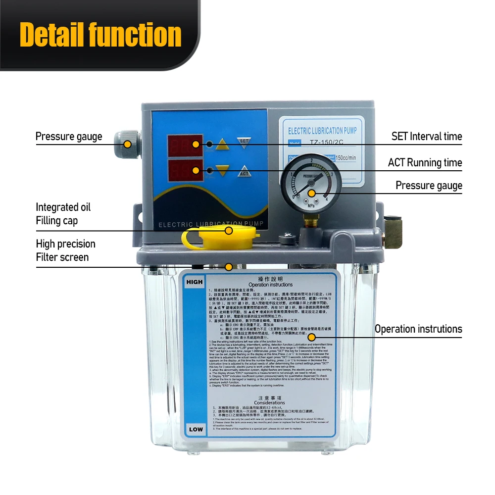 HLTNC Oil Pump TZ- 1503C 110V/220V Automatic Electric Gear 3L Double Display Lubrication Electromagnetic for Cnc