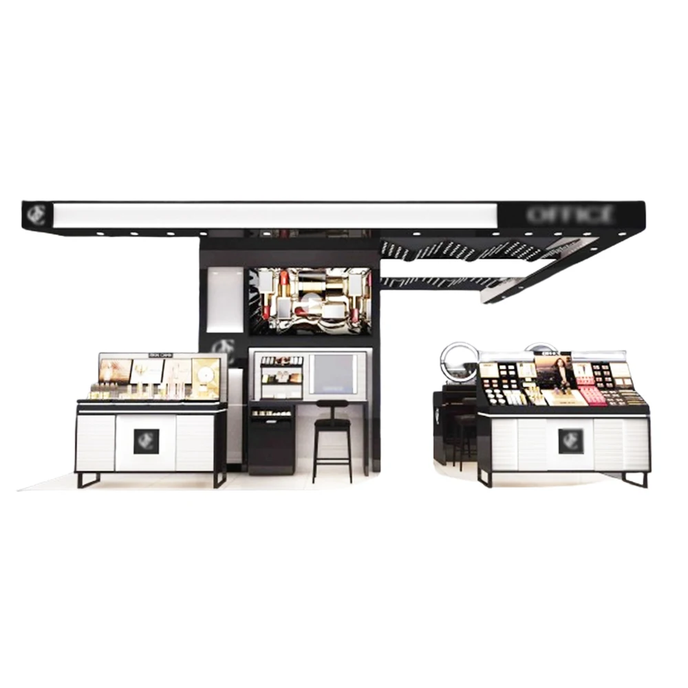 Customised Cosmetics Store Design Cosmetic Display Racks Lipstick Foundation Display Glass Display Showcase