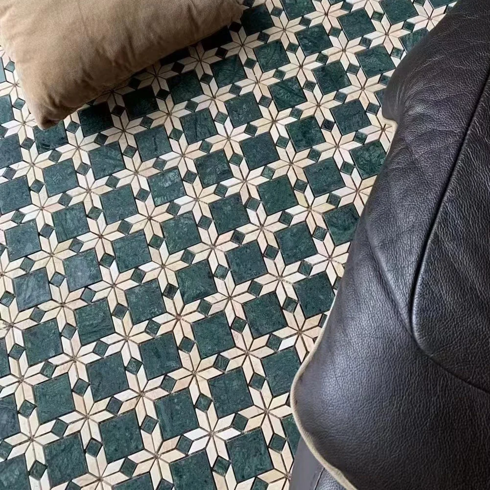 Century Mosaic Dark Green mixed Beige Natural Stone Marble Design Kitchen Bathroom Tiles Mosaic for Wall Floor