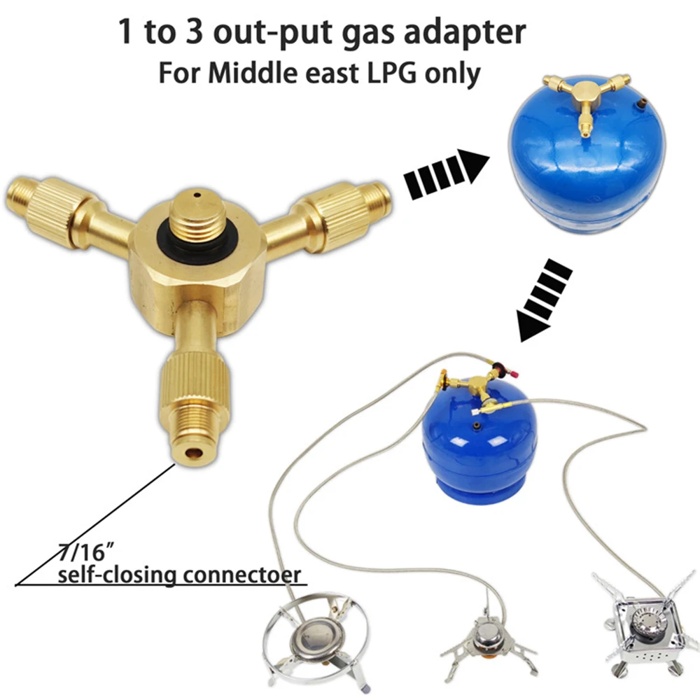 Outdoor Camping Hiking 3 head Stove brass Adaptor Split Type Converter Connector Cartridge Tank cylinder Adaptor