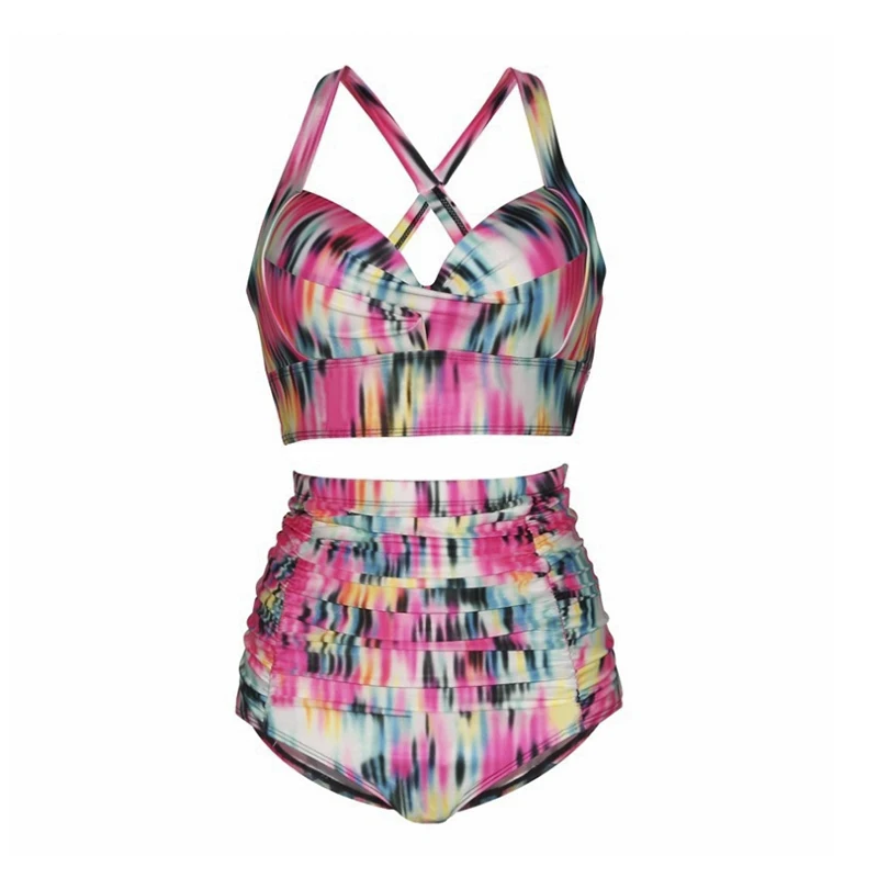 Pus size women swimsuit Two piece beach wear swimming suit 5XL Crossed back high waist women swimming underwear