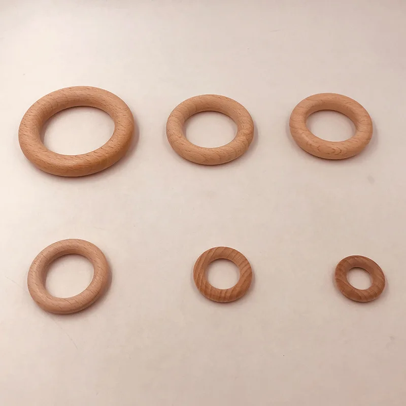 2021 Hot Sale Beech Wood Baby Ring DIY baby molars jewelry accessories 25mm-70mm molars wooden ring Bpa Free wooden ring