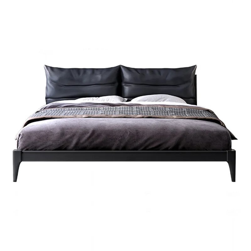 Nordic wood double bed modern simple 1.8m master bedroom wedding bed small house type soft bag environmental protection ash wood