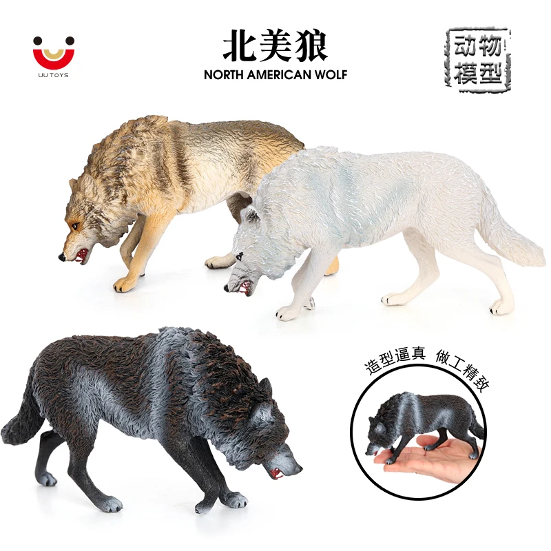 Wholesale Solid PVC Simulation Statue Model North American Gray Wolf Animal Figurines Toys