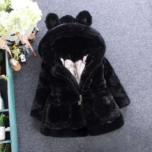 
Baby Kids Girl Princess Warm Coat Fleece Jacket Tops Fur Hooded Outerwear Winter 