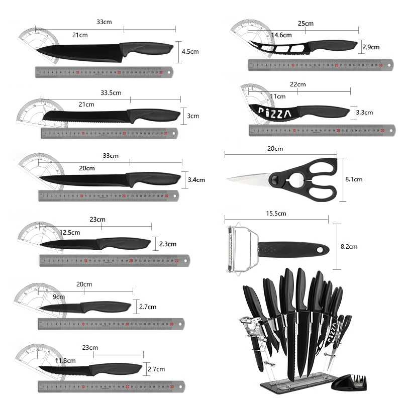 Professional Stainless Steel Kitchen Knives 17pcs/7pcs Black Kitchen Knife Set Chef Knife Set With Acrylic Stand