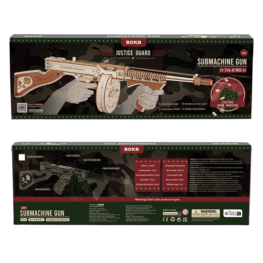 Robotime Rokr Assembled Toys LQB01 Wooden Submachine Gun Model Kit 3D Puzzles For Adults