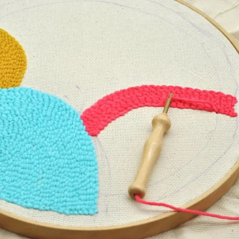 1Pcs Durable Knitting Embroidery Pen Punch Needle Threader Set DIY Wooden Handle Weaving Sewing Felting Craft