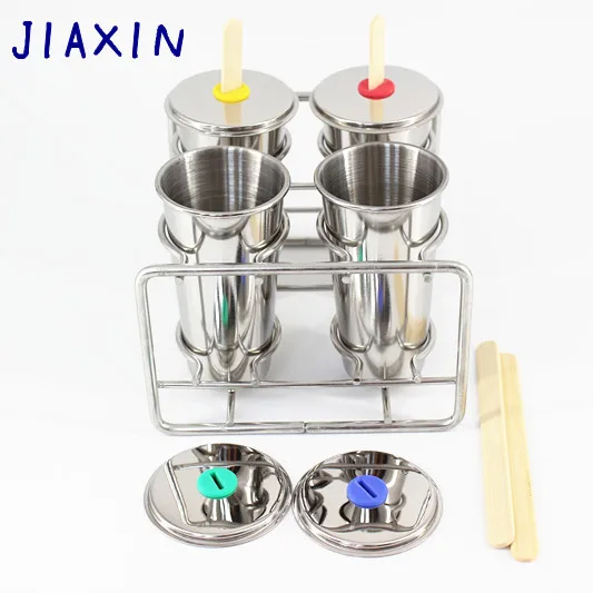Mirror polished ,clean 4pcs Stainless steel popsicle mold set with bamboo sticks
