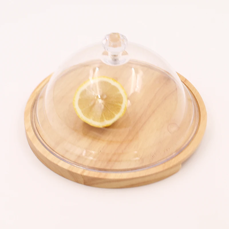 Cake Serving Plate with Dome Wood Dessert Stand Tray Pastry Cheese Display Glass Dome Cloche Plate