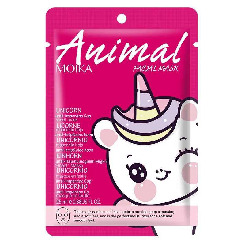 OEM Face Beauty Skin Treatment Anti-Puffiness Soothing Cute Animals Cartoon Facial Sheet Mask