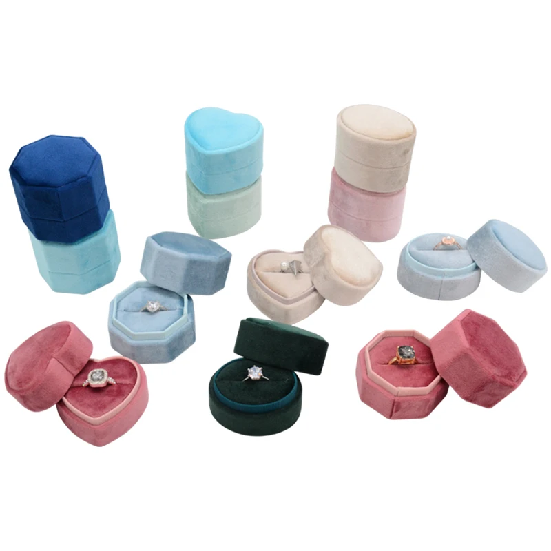 luxury custom logo branded pink flannelette agate stone ring case high end recycle jewelry velvet box