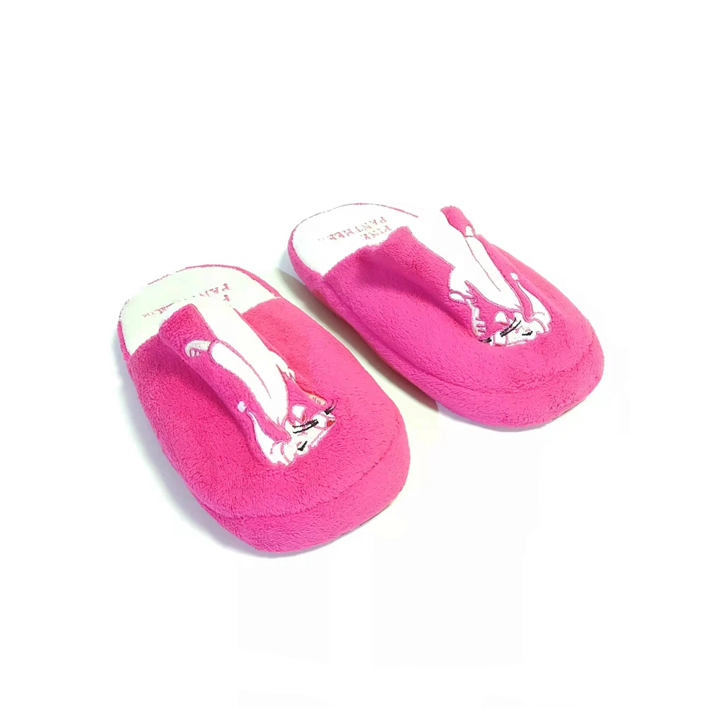 Panther embroidered slippersfleece soft hotel fancy custom made plush shoes