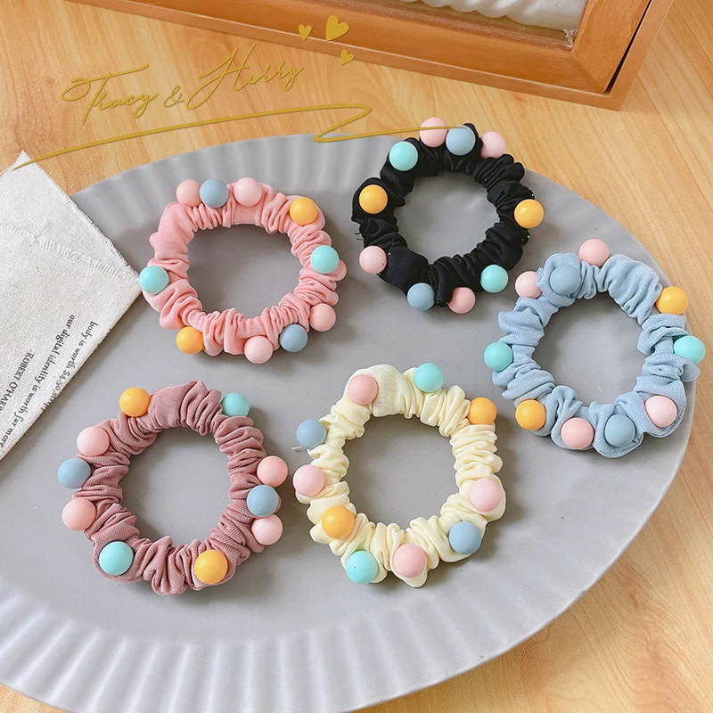 Tracy & Herry Hot Selling Candy Color Hair Scrunchies Cute Colorful Balls Decoration Elastic Hair Scrunchies Girls Elastic Hair