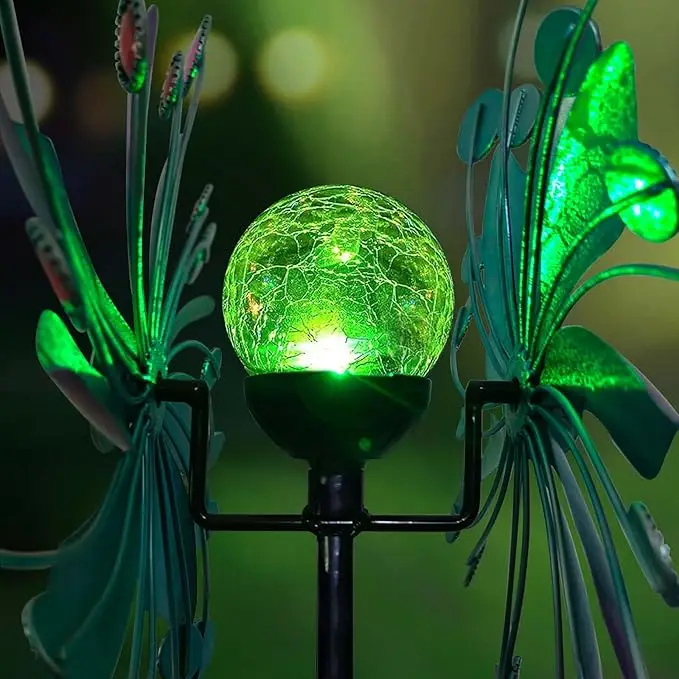 Jewel Tone Multi-Color LED Lighting Glass Ball Solar Powered Kinetic Wind Spinner Garden Decorative Solar Garden Lights