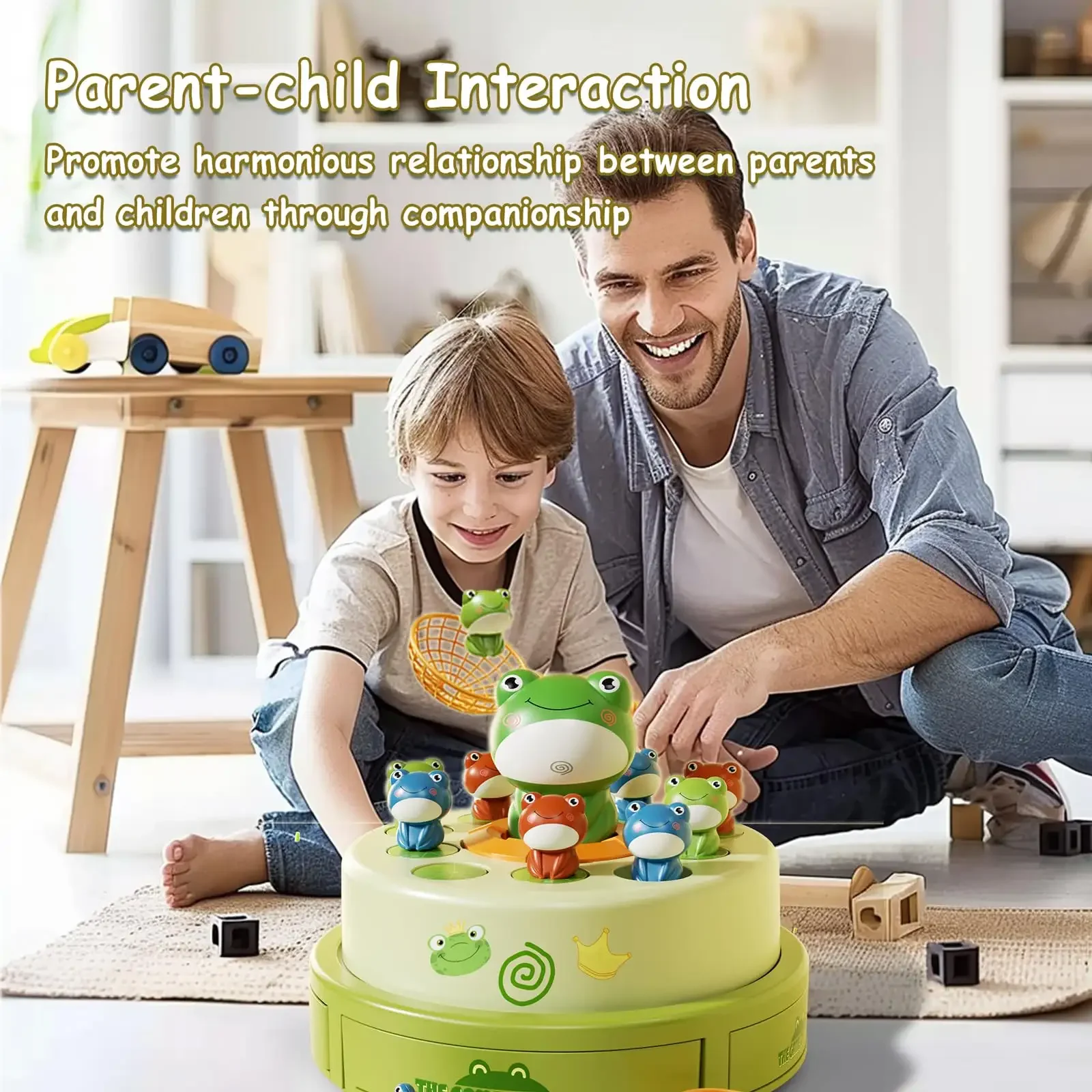 2 Players Interactive Musical Pop Up Frog Catcher Board Game with 12 Mini Frog and 2 Net Bag