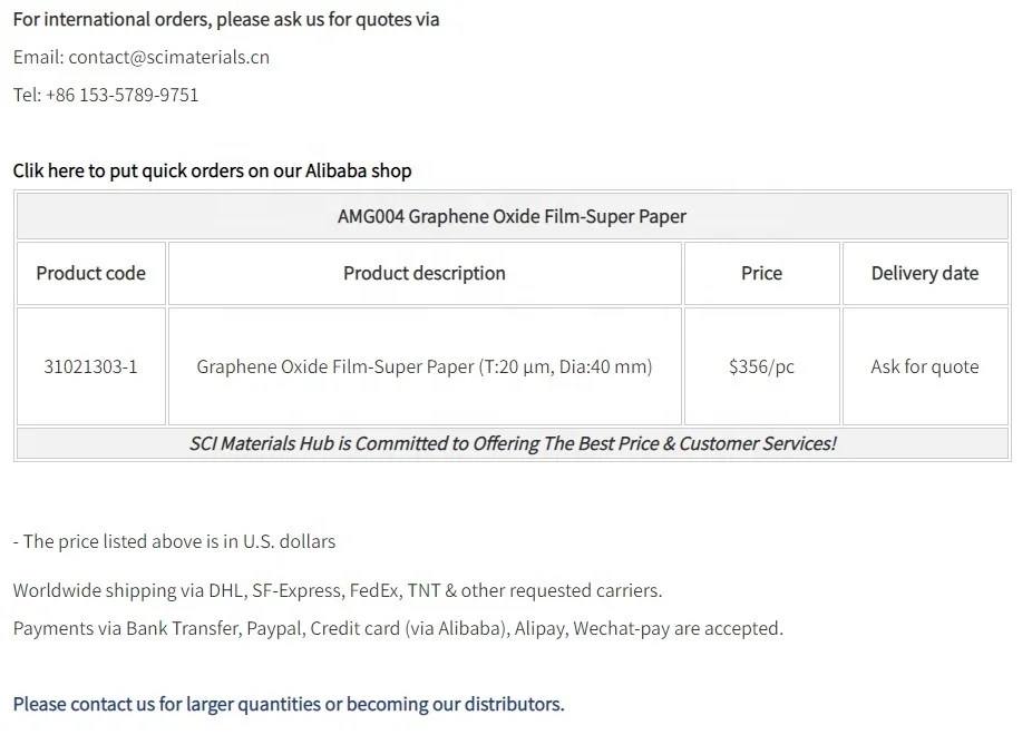 Dia 40 mm  Tensile Modulus > 20 GPa AMG004 Graphene Oxide Film-Super Paper