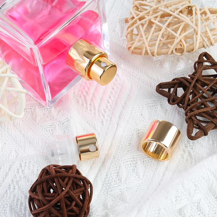 Invisible Tube Crimpless Perfume Spray Pump With Aluminum Collar And Caps 15mm Gold Perfume Atomizer