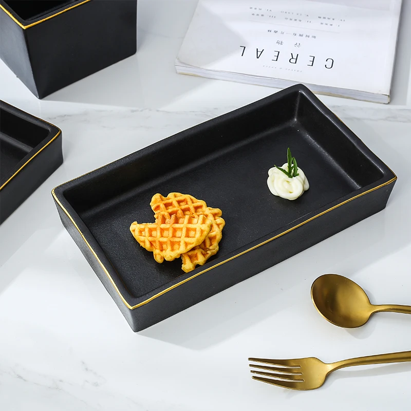 Phnom Penh Ceramic Plate Western Steak Tableware Black Frosted Anti-Scratch Swing Plate Porcelain Fruit Plate