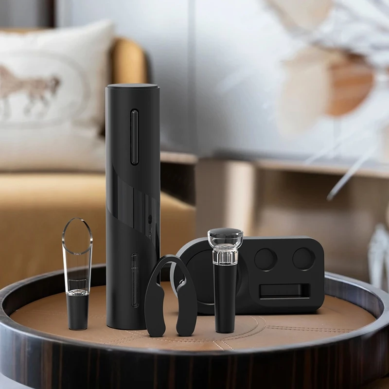 Wine Accessories 5 in 1 Rechargeable Electric Red Wine Bottle Opener Corkscrew Kit Set With Base