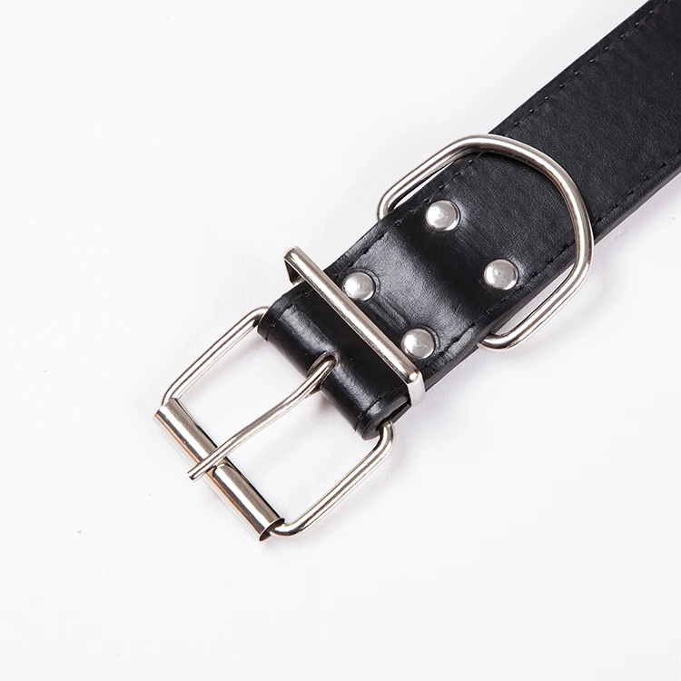 Anti Bark Dog Training Black Heavy Duty Dog Collar And Leash Rivet Leather Dog Collar