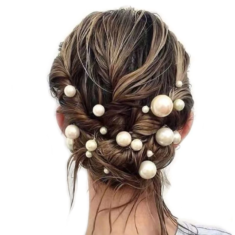 TB001 China handmade pearl hairpin set 18 pcs mixed size simple u shape alloy hot style hairpin for wedding