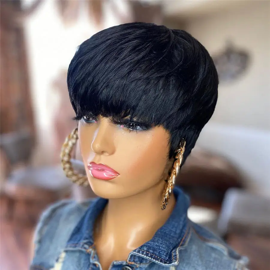 Best Quality 100% Brazilian Virgin Human Hair 613 Lace frontal Wig With Bangs, Wholesale Short Wavy Bob Pixie Cut Wig
