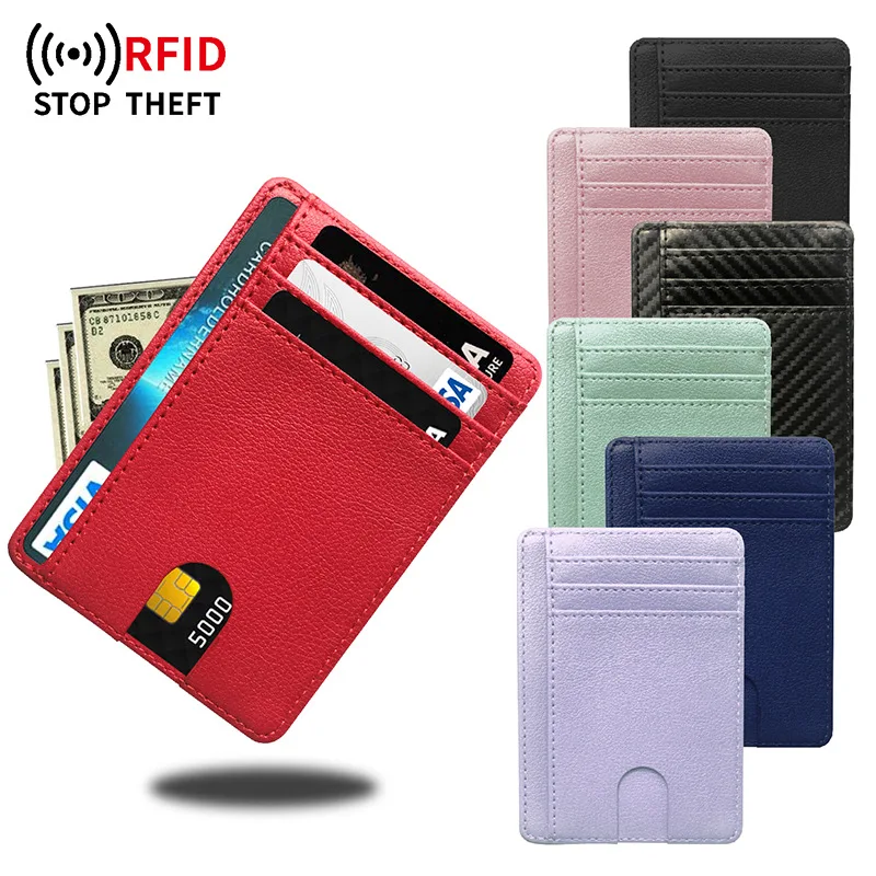 CC-8 Multi-card portable pu leather credit card bag sleeve multi-color adjustable LOGO anti-magnetic RFID sleeve