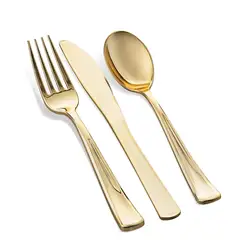 Plastic Silverware Set Disposable Gold Cutlery Set Plastic Forks,Spoons,Knives Heavy Duty Bulk Flatware Party Utensils