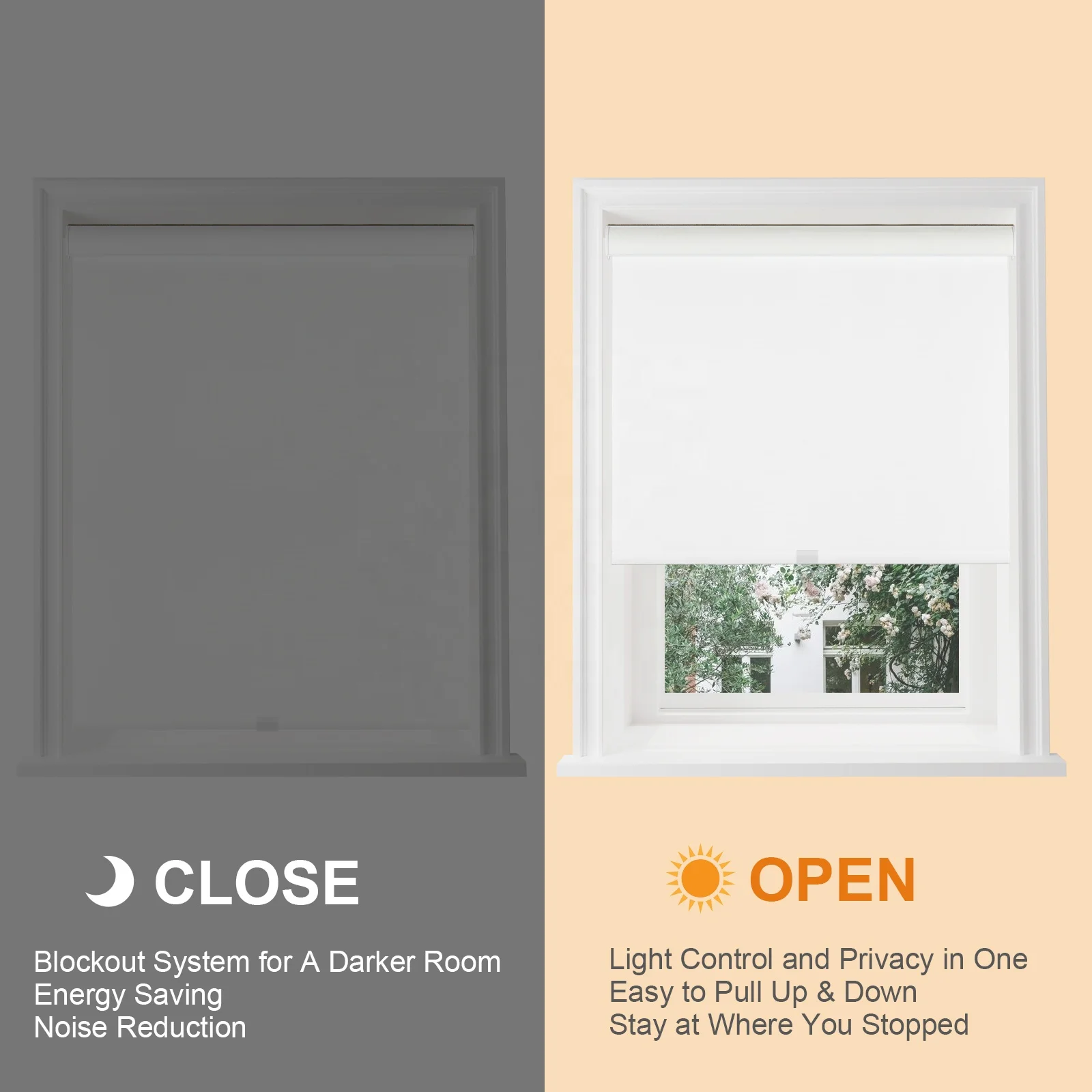 Factory Customized Free-Stop Cordless Window Shades Blackout Roller Blinds With Fabric-Covered Aluminum Valance
