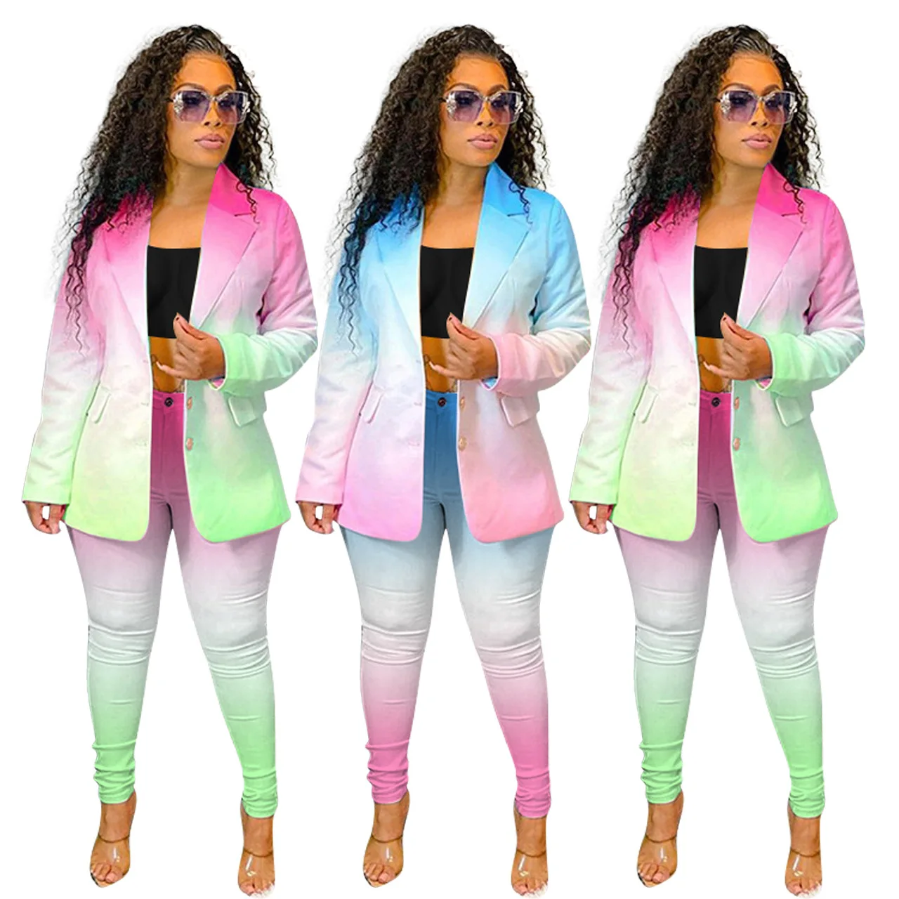 Wholesale Fancy Women Blazer Suit Lapel Long Sleeve Tie Dye Sets 2 Pieces Business Suite For Woman