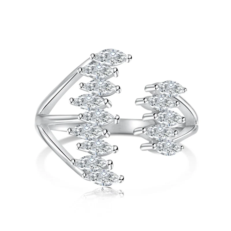 Fashionable Silver S925 white Horseeye stone row diamond opening design niche fashion simple multi-match opening ring