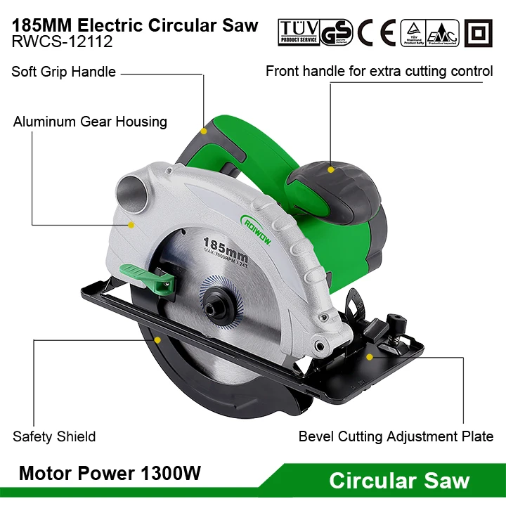1300W Portable Corded Electric Power Woodworking Saws Wood Cutting Rotary Round Hand Saws Tools Circular Saws Machine 185MM