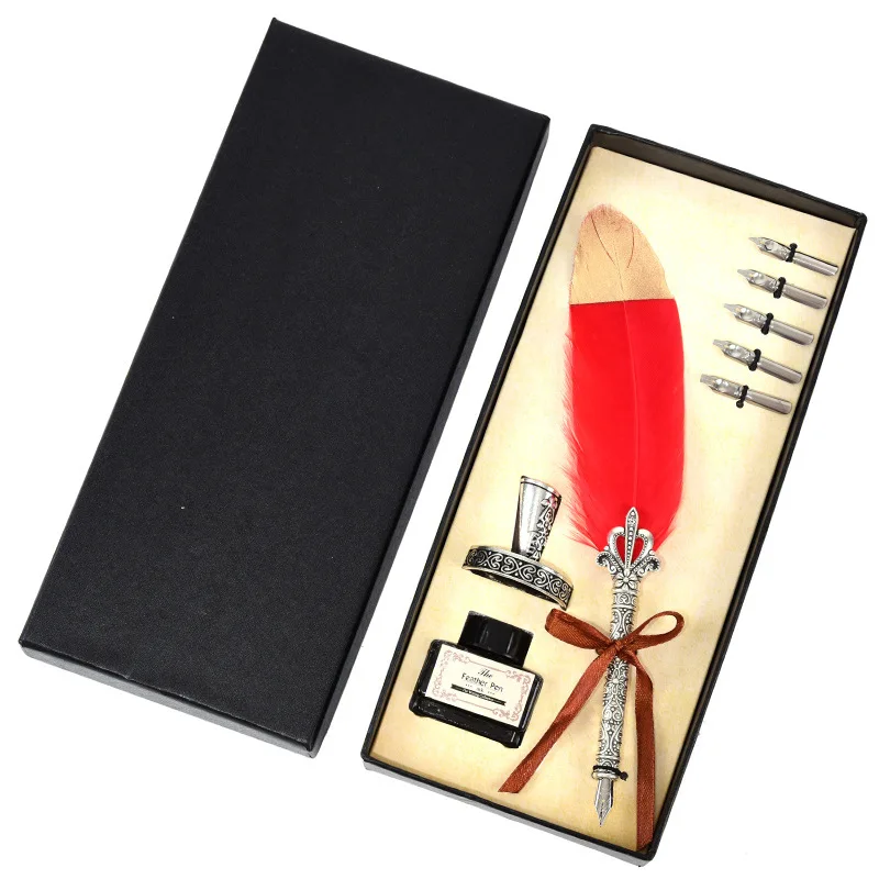 Featther quill pen set antique dip feather pen calligraphy feather fountain pens